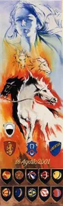 Il Drappellone del Palio del 16 agosto 2001, dipinto da Silvano Campeggi, detto "Nano"