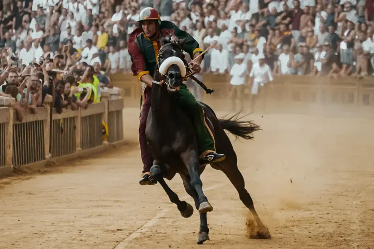 Giovanni Atzeni, detto Tittia, su Zio Frac durante la Carriera del Palio del 2 luglio 2022